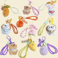 Porte-clés en peluche mignon, motif dessin animé (fruits, ours, lapin), avec cordon tressé, pendentif de sac, accessoires cadeaux