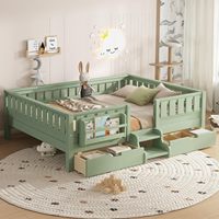 Lit Montessori en bois massif moderne avec escalier, barrières, lattes, taille Queen, lit au sol, étagère, 2 tiroirs de rangement, cadre de lit facile à assembler