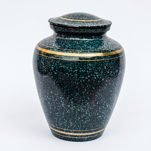 Urna Funeraria Negra con Motas, Tarro Conmemorativo con Tapa Dorada, Suministros Funerarios - Artesanía India - Product Image 1
