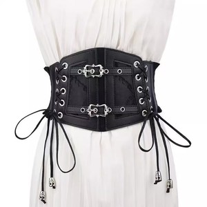 Ceinture élastique pour femme, style rétro européen et américain, en dentelle noire, en polyester/coton, fine, décontractée, cintrée, unie, tissée, pour les fêtes - Product Image 4