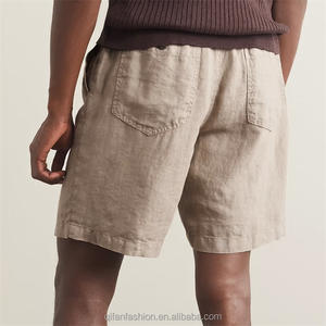 Pantaloncini <span class=keywords><strong>da</strong></span> uomo personalizzati in lino <span class=keywords><strong>Bermuda</strong></span> traspirante a vita media stile Casual a gamba dritta con coulisse interna al ginocchio in tinta unita - Product Image 3