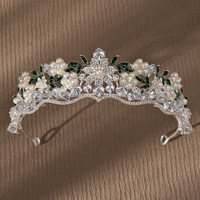 Europe Amérique Rétro Perle Diadèmes Forêt-style Diamant Incrusté Floral Casque Belle Cristal Couronne De Mariée