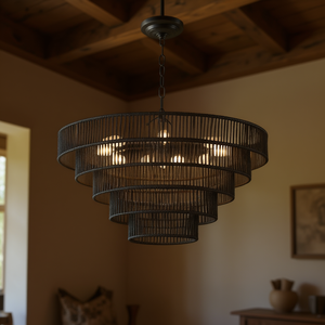 Lámpara Colgante de Cuerda de Cáñamo Negra con 8 Enchufes E12, Cableado Directo, para Comedor, Entrada, Estilo Boho Rústico - Product Image 2