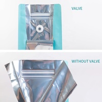 Sachets de café personnalisés à fond plat, refermables, résistants à l'humidité, en aluminium laminé, avec valve et fermeture éclair