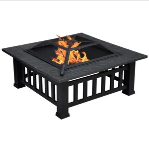 32-Inch Square Fire Table Outdoor Camping Patio Bonfire Barbecue Grill Handmade Wood Burning Fire Pit Durable 3-1 Steel Crafts