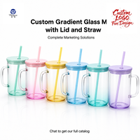 Mug en verre à dégradé personnalisé avec couvercle en silicone et paille, gobelet à poignée en verre, impression intégrale, OEM, 6 couleurs, cadeau en gros