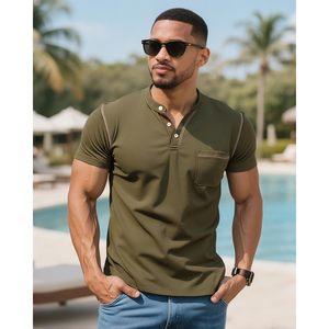 เสื้อเชิ้ตเฮนลีย์แขนสั้นผู้ชาย FOXA ผ้าฝ้าย ระบายอากาศได้ดี สวมใส่สบาย - Product Image 2