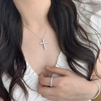 Collier croix en argent S925 avec moissanite, pendentif diamant haut de gamme, bijoux de mariage et de fête pour femme couleur D, personnalisable