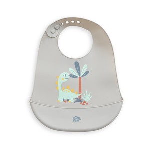 Cartoon stampa animalier Silicone bavaglino grigio Dino modello carino e lavabile chiusura a bottone per neonati e bambini piccoli OEM fornitura - Product Image 1