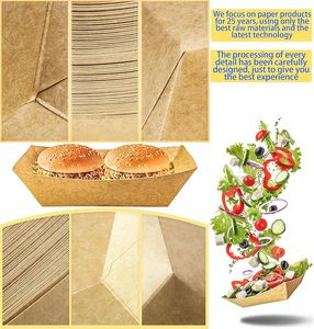 Paper Boat Tray Disposable Kraft Paper Food Serving Tray Bulk Brown for Nachos Tacos BBQ Fries - Product Image 4