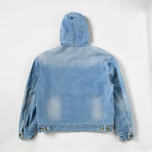 Sudadera con Capucha de Mezclilla de Diseño Nuevo, Estilo Urbano, Sin Cordones, Algodón Suave, Hombros Caídos, Estilo Vintage, Lavada - Product Image 2