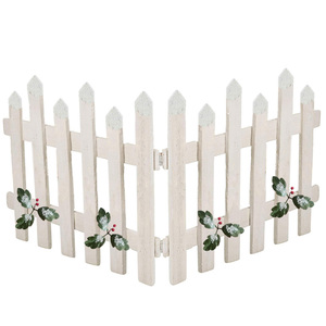 Valla de madera para árbol de Navidad de 90 x 30 cm, roja con puntas blancas y decoraciones de acebo para exhibición navideña - Product Image 6