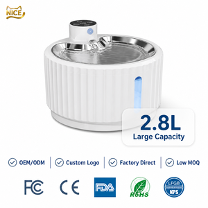 Fontaine à eau pour animaux de compagnie sans fil avec capteur infrarouge NicePets |   Bac <span class=keywords><strong>en</strong></span> acier inoxydable à circulation d'eau de 2,8 L |   Fontaine pour chat et chien rechargeable par type-C - Product Image 1
