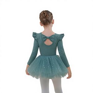 Justaucorps de danse à manches longues pour filles, tenue de tutu pour tout-petits, ballerine avec jupe à paillettes, design coréen, costume de princesse - Product Image 5