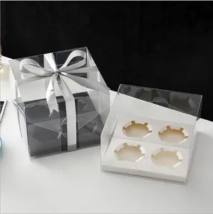 Caja de cartón acrílica para Tartas, cajas de cartón personalizadas de color negro transparente para tartas de Navidad, panadería, chocolate, macarrón, regalo de pasteles con logo