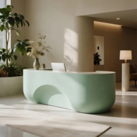 Comptoir de réception commercial extensible géométrique contemporain vert menthe en plastique PETG pour bureaux modernes, hôtels, centres commerciaux ST