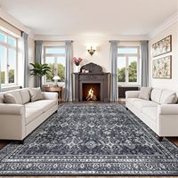 Tapis vintage bohème noir vieilli à poils ras, grande taille, résistant aux taches, lavable, antidérapant pour salon, chambre et décoration intérieure