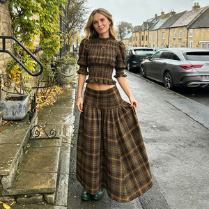 Plaid Contrast Color Cotton a Line Maxi Skirt Natural Waist Summer Casual Preppy College Style Flared Hem Breathable - Product Image 2