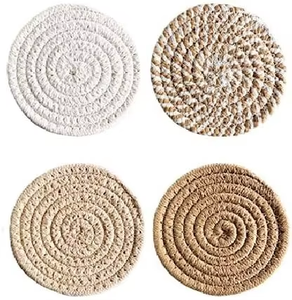 Sets de table ronds en corde de coton tressée naturelle pour cuisine et salle à manger, également utilisables comme sous-verres - Product Image 6