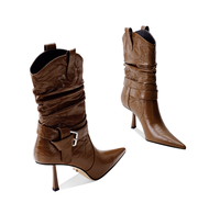 Bottes en cuir véritable pour l'automne/hiver, sexy et tendance, à bout pointu, talons hauts et fins, fermeture éclair, doublure en peau de mouton, coupe ample