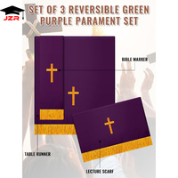 Juego de 3 Piezas Reversibles para Paramentos: Mantel para Púlpito, Camino de Mesa para Comunión y Marcador de Biblia con Cruz Bordada