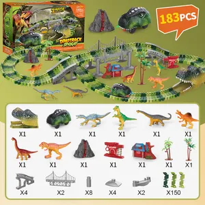 2024 Wholesale Slot Car Racing Track B/O Dino Toys DIY Construction With 183 Pieces Dinosaur Tracks For Kids