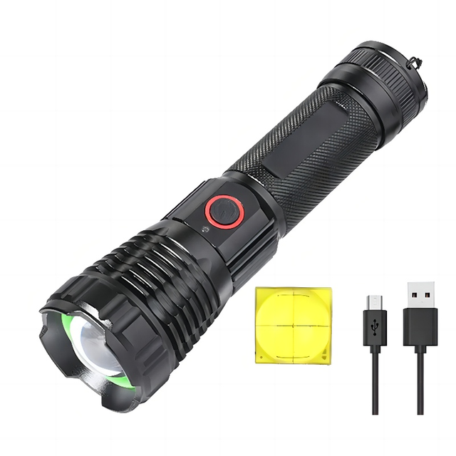 Rechargeable Zoom  P90 LED Flashlight with Power Bank Wilderness Hunting, Spelunk Aluminum Alloy High Lumens
