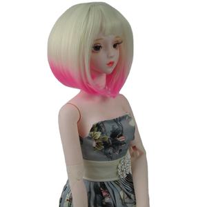 Nouvelle <span class=keywords><strong>perruque</strong></span> courte de poupée de style bob avec une excellente qualité, <span class=keywords><strong>perruque</strong></span> de poupée rose fluorescente pour perruques adaptées aux poupées et aux jouets - Product Image 3