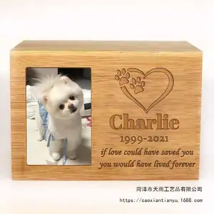 Köpekler kediler için fotoğraf kutusu ile köpekler için kişiselleştirilmiş özel anıt hatıra kremasyon ahşap Pet köpek Urns