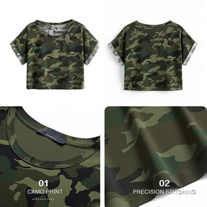 Camo T-shirts <strong>Women's</strong> Summer Professional Quality Crop <strong>Tops</strong> New Arrival 100% Cotton Custom Logo <strong>Rainbow</strong> Print Cropped Shirts - Product Image 5