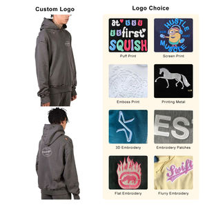 Patchs de broderie personnalisés automne coton lâche décontracté sport de rue pull hommes goutte épaule sans poche sweat à capuche dommages - Product Image 3