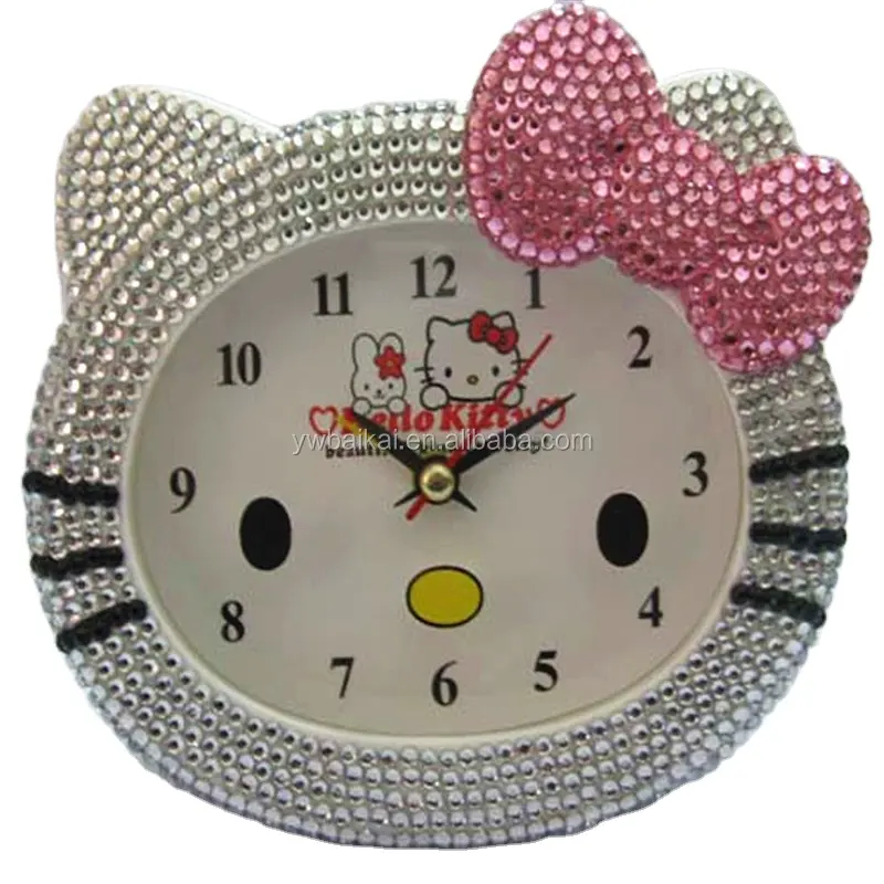 Disegno sveglio ciao kitty-cat di allarme orologio con strass bling