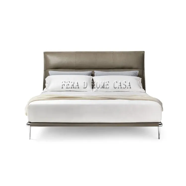 Muebles de dormitorio de diseño italiano, camas italianas, cama queen de cuero moderna