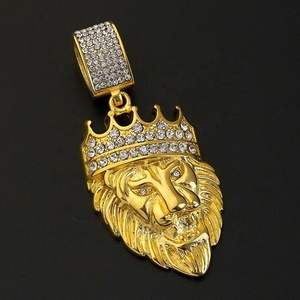 Collier Tête de Lion en Acier Inoxydable, Pendentifs Bijoux Animaux avec Couronne en Cristal, Couleur Or, Fabrication sur Mesure Bienvenue - Product Image 5