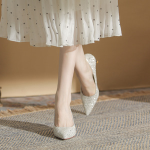 Zapatos de Novia con Tacón de Aguja y Punta Puntiaguda, con Cristales Brillantes, Zapatos de Boda de Tacón Alto de 5 cm y 8 cm, Tendencia de Moda Sólida - Product Image 4