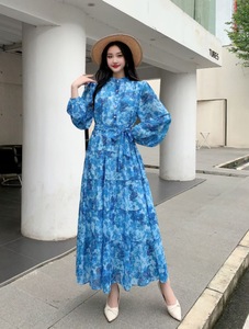 Robe mi-longue en mousseline de soie florale de style français pour femmes élégant ourlet large avec taille empire nouveau style décontracté pour la saison de printemps - Product Image 3