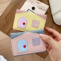 Portefeuille court mignon en forme de maison, en cuir PU et denim, porte-cartes avec plusieurs emplacements, porte-monnaie pour femme, vente chaude