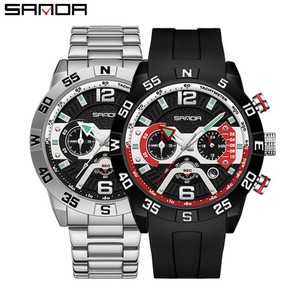Reloj de Pulsera de Cuarzo para Hombre Sanda 9018, Cronógrafo de Seis Agujas, Luminoso, con Calendario y Función Impermeable - Product Image 1