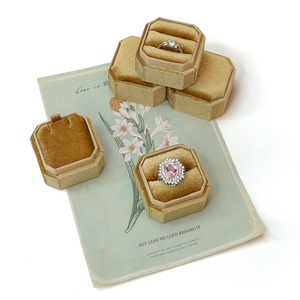 OEM Personalized Wedding Proposal Velvet <b>Ring</b> Pendant <b>Box</b> 2 Slot Engagement Jewelry Container Octagonal High Quality Jewelry <b>Box</b> - Product Image 5