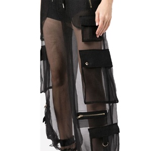 Nouveautés Jeans Taille Haute de Haute Qualité Coupe Ample Droite Jambe Large avec Patchwork en Organza - Product Image 3