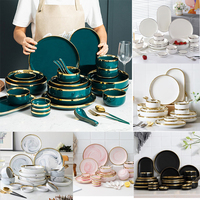 Ensemble de Vaisselle en Céramique Assiettes de Luxe Vertes Bol à Salade et Soupe pour Restaurant et Hôtel