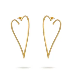 LILIFLOR 18K Gold Plating Stainless Steel Jewelry Hollow Big Heart Earrings Gold Color For Women Party Drop Earings BE171037