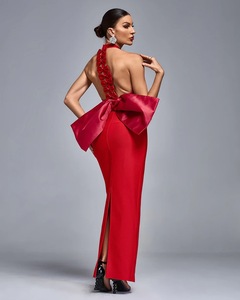 strapless open back dress Momyknows Solid Color Bow Tank Backless Mermaid Elegant Cocktail Party  Maternity Baby Shower Maxi Dress main image 1