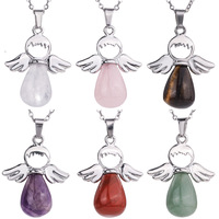 Collier Pendentif Ange en Pierre Naturelle, Breloque Délicate en Pierre Précieuse, Bijou Spirituel Bohème Fait Main pour Femme, Cadeau Quotidien Décontracté