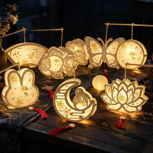 Kit de bricolage DIY Lanterne Lapin Fleur de Lune Magpie pour le Festival de la Mi-Automne, Lumière décorative en papier lumineuse pour les fêtes - Product Image 1