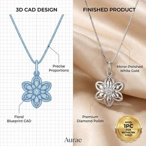 Sofisticado Colgante Solitario Floral Hueco de Oro Sólido de 9K/14K/18K con Diamante Radiante de Laboratorio para Joyería Romántica - Product Image 1