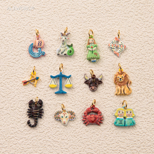 Charme du zodiaque pour enfants peint à la main |   Pendentif Horoscope en Acier Inoxydable Plaqué Or PVD 18K avec Émail pour la Fabrication de Bijoux |   Imperméable - Product Image 5