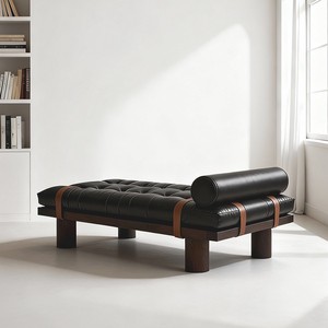 Contemporary Tufted <b>Leather</b> Bench Solid Wood Shoe Changing <b>Stool</b> Living Room Furniture - Product Image 3