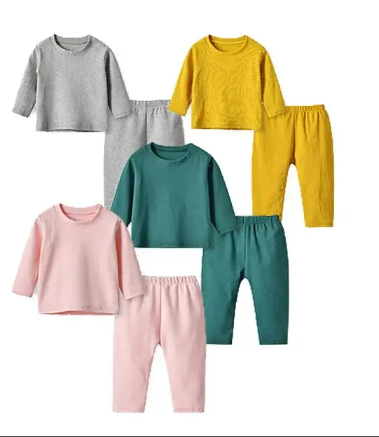 Fuyu Oem/Odm Service Peuter En Kinderen Effen Kleur Kleding Set 100% Katoenen Zachte Baby Pyjama