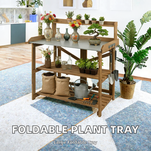 Izafira Simple Foldable <b>Garden</b> Potting <b>Bench</b> Plant Stand Indoor- Transplanting Tray Repotting Table with <b>Storage</b> Shelves - Product Image 2